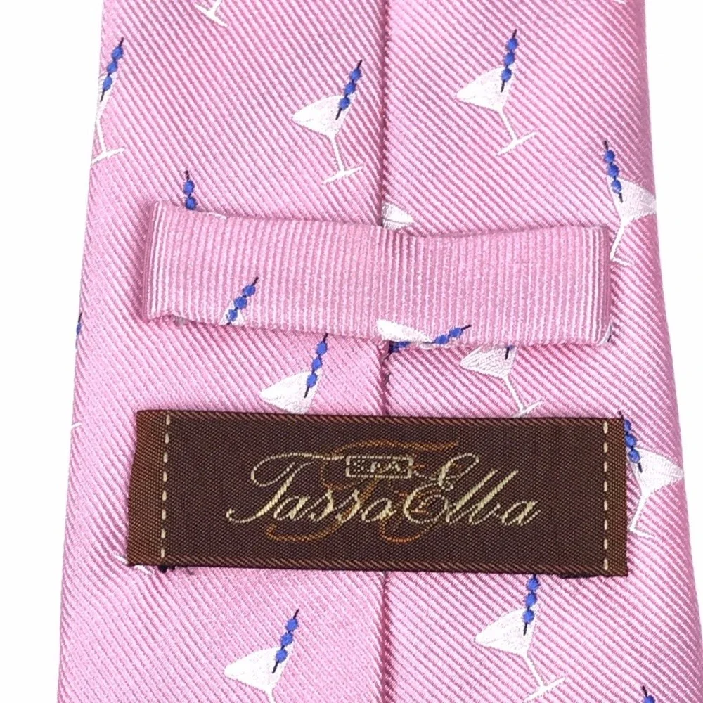 Tasso Elba Men's Tie 100% Silk Tie Handmade Pink Blue Martini Drinks Necktie